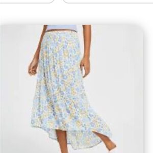 Hippie Rose Floral High Low Skirt in Green